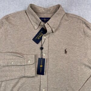 NEW Ralph Lauren Featherweight Mesh Knit Button Down Shirt Men XL Beige Preppy